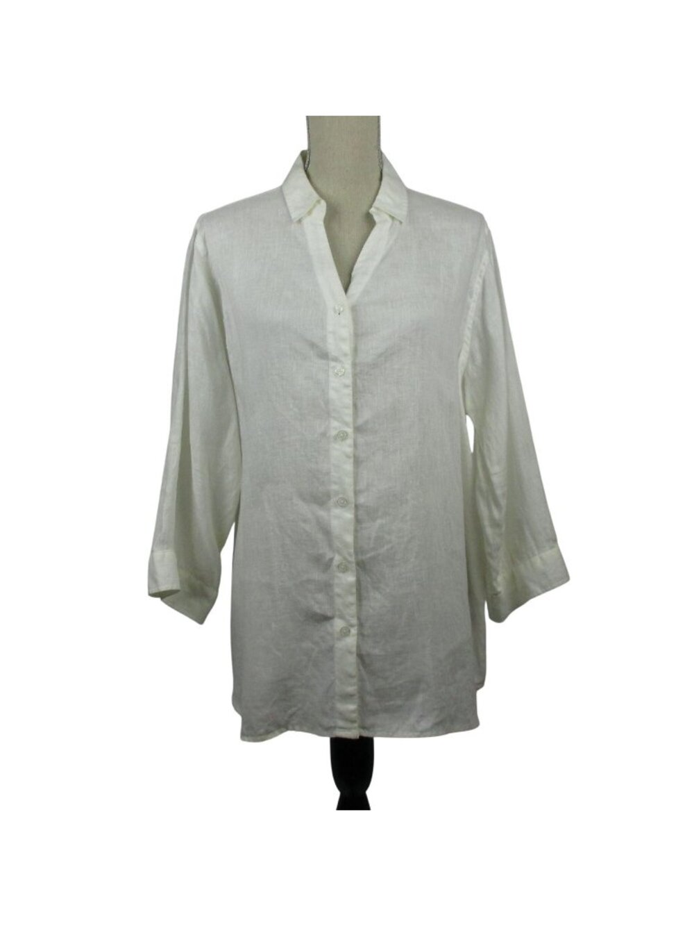 Investments White 100% Linen Button Up Shirt Women's 1X Beachy Minimalist